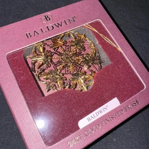 BALDWIN Valcartier Ice Flower Christmas Ornament Brass 24KT Gold Finish HTF - Picture 1 of 6