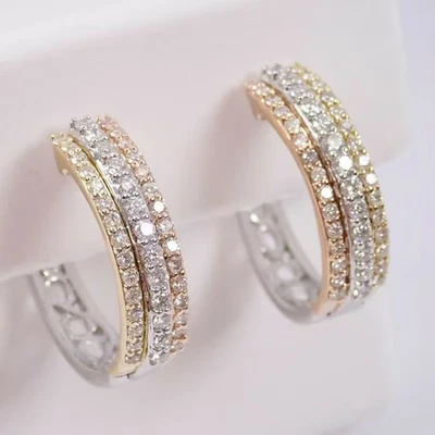 Christmas Sale Women Lab Grown Diamond Round Hoop Earring 14k Multi-Tone Gold - Image 1 of 4