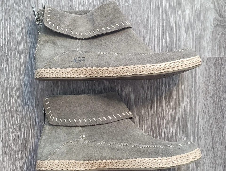 UGG Varney Women Flat Ankle Boots Rear Zip Booties Slate Gray Real Suede Sz 10 - Image 1 of 4