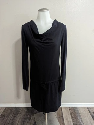 Standard James Perse Dress Womens Black Long Sleeve Midi Drawstring Waist Sz 1 S - Image 1 of 4
