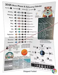 Moon Phases 2025 Lunar Solar Astronomy Calendar Poster Chart Meteor Shower Dates - Picture 1 of 4