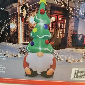 Delightful 7 Ft Inflatable Christmas Gnome Wearing Christmas Tree Hat NEW