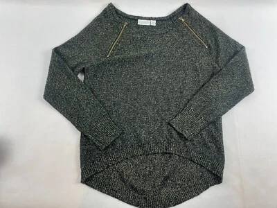 Suéter BISOU BISOU Para Mujer Talla XS Negro Dorado Metálico Tallas Frontales Cremallera Cuello Barco Foto 1 de 4