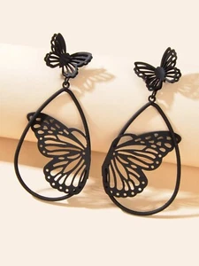 New Retro Black Hollow Butterfly Water Drop Earrings Party Decoration for Women - Picture 1 of 4