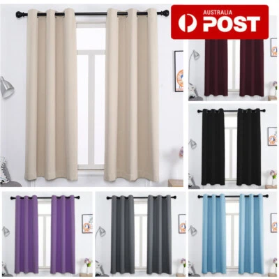 2X Blockout Curtains Blackout Window Curtain Draperies Pair Eyelet for Bedroom - image 1 of 4