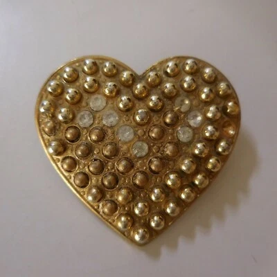Cœur pendentif perles blanches métal doré jaune or bijou vintage art déco N8463  - Photo 1/4