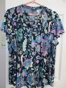 EVA & GRACE MEHRFARBIGES KURZÄRMELIGES LÄSSIGES OBERTEIL MIT BLUMEN GRÖSSE EXTRA LARGE - Bild 1 von 5