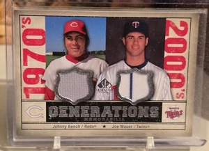 2008 SP Legendary Cuts Generations Dual Memorabilia #BM Johnny Bench Joe Mauer - Picture 1 of 2