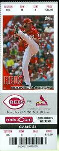2010 Reds vs Cardinals Ticket: Scott Rolen homered/ Bronson Arroyo complete game