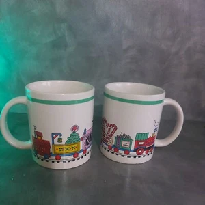 2x L.DRAKE Vintage Christmas Train mugs candy cane nutcracker  set two Amsterdam - Picture 1 of 11