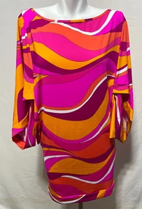 Trina Turk Pink Vivid Vista Women Beach Tunic Dress Cover Up Medium NWT NEW - Picture 1 of 6