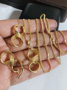 18K 750 Fine Real Gold 19.5”/20” long Infinity Set Earring & Necklace 2mm 6.3g - Picture 1 of 24
