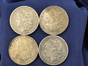 1883-1901 Morgan Silver Dollar Lot of 4 Different Coins B0875 - Picture 1 of 6