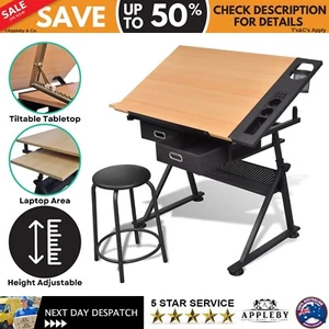 Drawing Desk Stool Set Drafting Table Art Desks Adjustable Tilt With Drawers - Picture 1 of 10