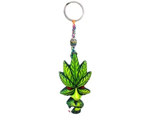 Smoking Leaf Man Hemp Head Handmade 3D Keychain Macrame Metal Keyring Accessory - Bild 1 von 1