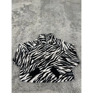 Calvin Klein Sweater Womans XL Faux Fur Zebra Print Performance 1/2 Zip Pullover - Picture 1 of 11