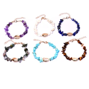 Fashion Irregular Natural Stone Bracelet Alloy Shell Crystal Bangle Jewelry Gift - Picture 1 of 16