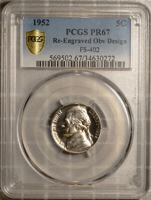 FS-402 1952 Jefferson Nickel PR67 Re-Engraved Obv Design PCGS # 34630272 + Bonus - Image 1 of 2
