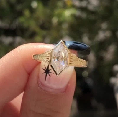 Vintage Wedding Ring Solitaire 2.0CTW Dutch Marquise Moissanite Engagement Ring - Image 1 of 4