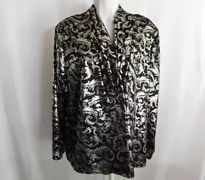 Vintage Lauren Lee Bluse Silber Metallic Jacke 100 % Polyester Größe 16 Hergestellt in den USA - Bild 1 von 11