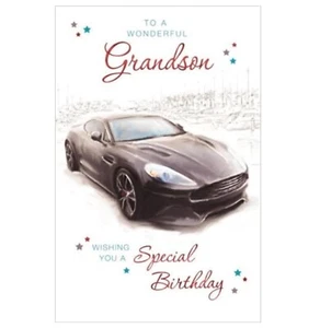 Grandson Birthday Card - 9"x6" - Sports Car Boy Him Adult Men Male - Picture 1 of 3