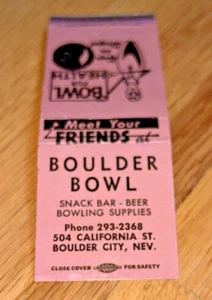 Old Matchbook Cover BOULDER BOWL, 504 California St. Boulder City Nevada - Picture 1 of 3
