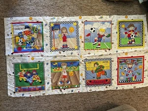 MODA All Star Sports Balls 100% cotton fabric Panels 23” Long Kidstuff Moda - Picture 1 of 10
