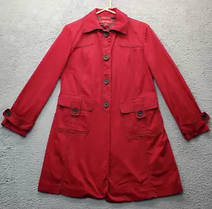 A Line Coat Women's S Red Lined Stretch Cotton Long Sleeve Collared Button Front - Picture 1 of 5