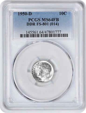1950-D Roosevelt Silver Dime DDR FS-801 MS64FB PCGS Cover