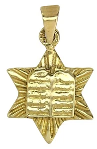 14K Gold Textured Star Of David Pendant 10 Ten commandments - 1.25g - 20mmH #10 - Picture 1 of 1