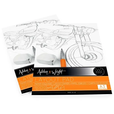 ASHTONANDWRIGHT 2 x Ashton and Wright - A3 Semi Transparent Layout Pad - 50gsm Paper -60 Sheets