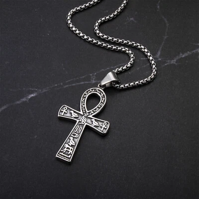 Collar Colgante Cruz Ankh Egipcia Acero Inoxidable Antiguo Símbolo Jeroglífico - Imagen 1 de 4