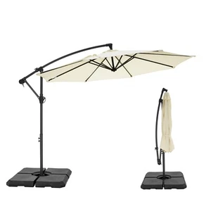 10ft Offset Patio Umbrella Outdoor Cantilever Hanging Market Umbrella with Base - Picture 1 of 13