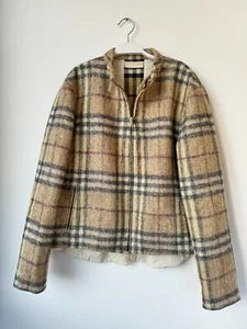 Giubbotto Burberry Donna 44 Beige Trama Check Lana Pre Owned - Foto 1 di 9