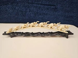 Vintage Elephants Family 7 Parade Bridge Carved Resin Sculpture Figurine Italy - Picture 1 of 8