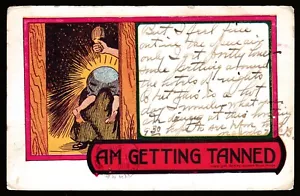 AM GETTING TANNED Raymond Howe 1905 Vtg UDB Comic Spanking Humor Postcard - Picture 1 of 2
