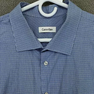 Camisa Calvin Klein Para Hombre Grande 19 34 35 Azul Cuadros Abotonada Manga Larga Algodón - Imagen 1 de 12