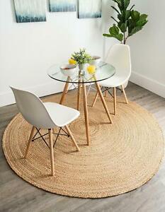 Jute Rug in Round Shape in Beige Color, Handmade Area Rug for Home Decor