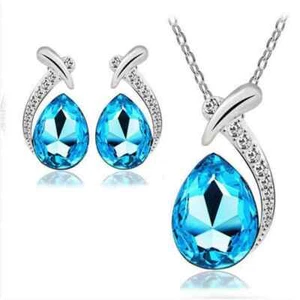 Juego de joyas de piedra de cristal lágrima collar poste pendientes mujer moda uniforme... - Imagen 1 de 14