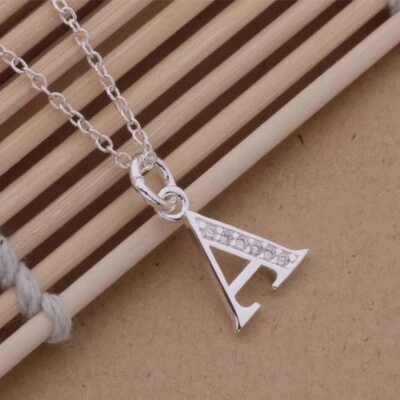 Collar colgante de plata de ley 925 inicial letra A-Z circonita cúbica personalizado 18" N162 Foto 1 de 4