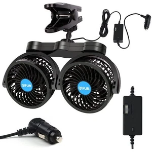 Car Fan Adjustable Dual Head 12v Fan, 4 Inches Car Clip Fan for Front/Rear Se... - Picture 1 of 6