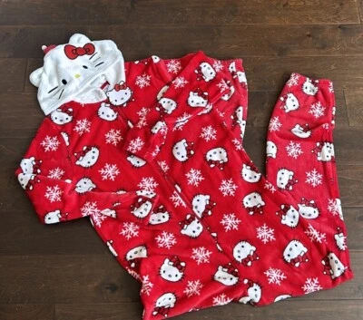 Traje de unión de una pieza Hello Kitty para mujer pijama pantalones Navidad talla M copos de nieve Foto 1 de 2