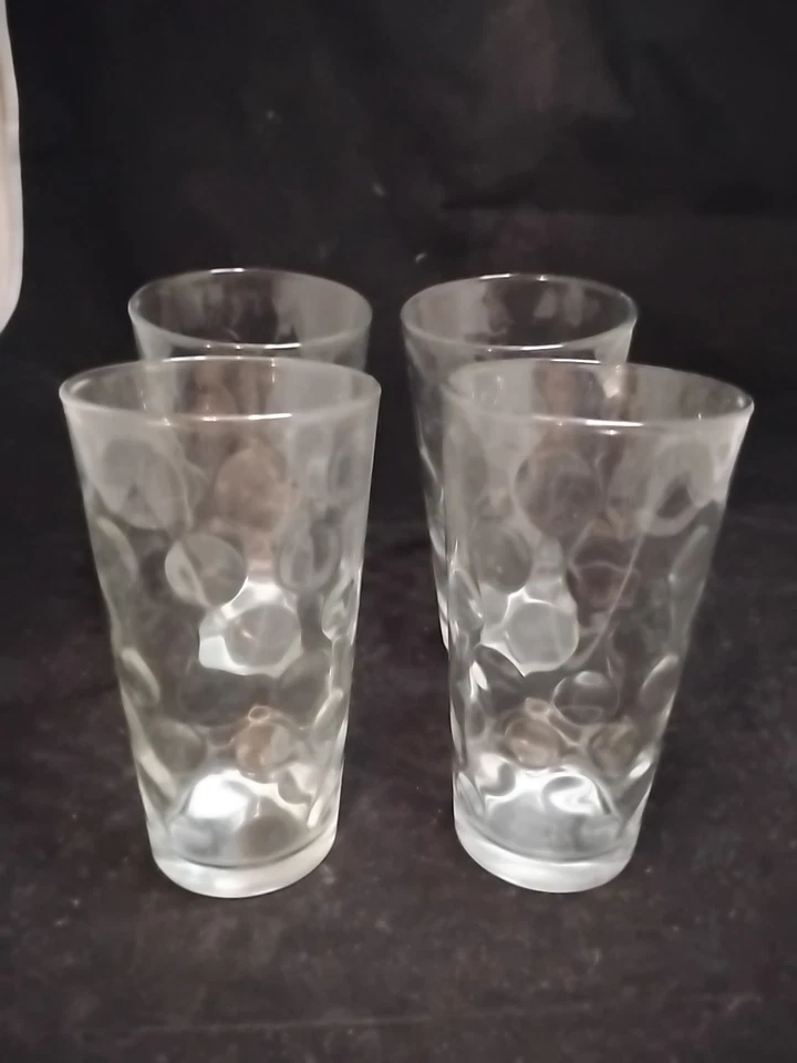 Set of 4 Vintage Coin Polka Dot Circleware Thumbprint Clear Glass Tumblers ~ 6" - Image 1 of 3