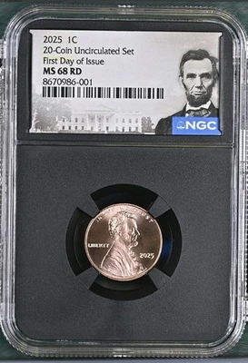 2025 P 1C Penny Abraham Lincoln Shield Cent NGC MS68 RD Red  FIRST DAY Issue % - Image 1 of 2