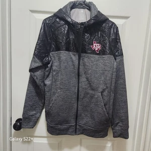 Adidas Texas A&M Aggies Quilted Hoodie Jacket-Men’s M–Gray/Black–Full-Zip NCAA - Picture 1 of 17