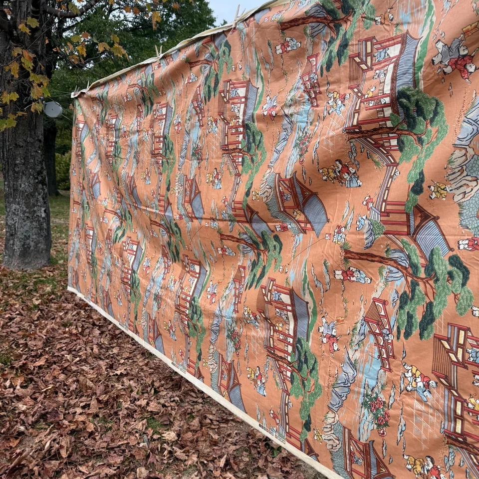 Vintage Cotton Chintz Fabric 7 5/8 yds 101 Children Peach Upholstery Drapes - Image 1 of 4