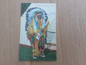Vintage unbenutzte Indianerhäuptling kanadische Rockies Postkarte indianische Geschichte - Bild 1 von 3