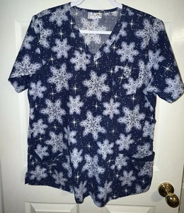 UA Scrubs Scrub Top size L-CHRISTMAS Snowflakes 5 Pockets - Picture 1 of 12