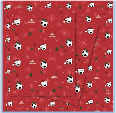 JONATHAN GLICK DESIGNS 2 x Sheets Christmas Football Wrapping Paper 70x50cm Red Football Gift Wrap