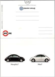 1998 4x6 VOLKSWAGEN NEW BEETLE Postcard Black & White Cars "Naughty? Nice?" - Picture 1 of 2